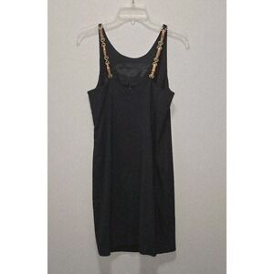 Vintage Jackie Bernardi Black‎ Sheath Dress Size 6 Bamboo Chain Strap Lined 90s